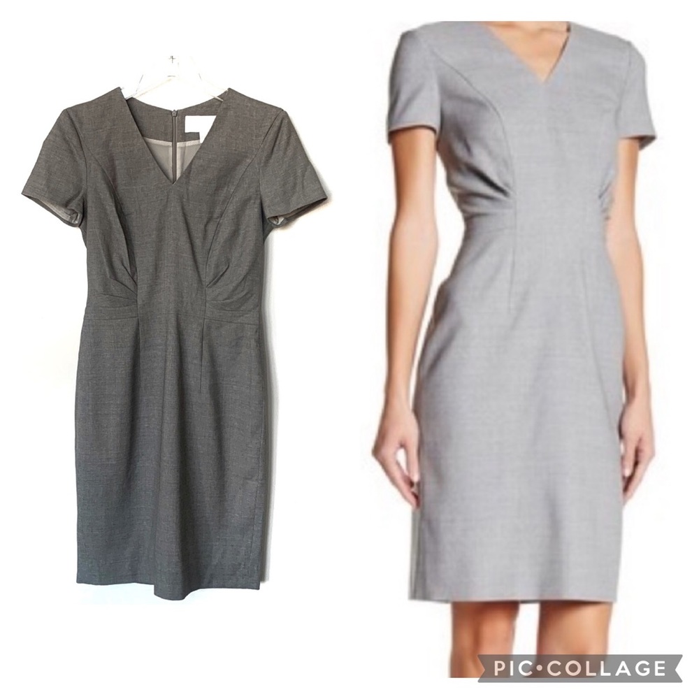 HUGO BOSS Deshina Gray Sheath Virgin Wool Career Business Dress Size 2